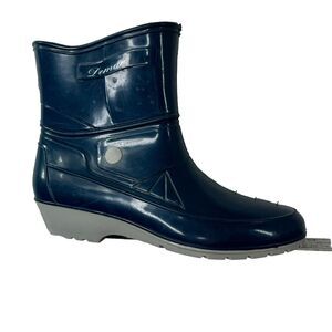 Demar Womens Size 37 / US 6‎ Dark Blue & Grey Ankle Rubber Rain Boots